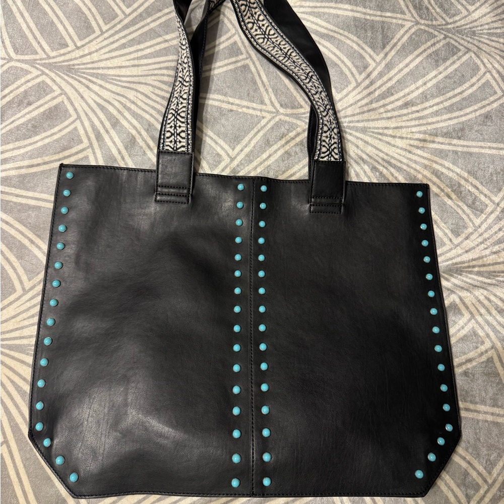 INC International Concepts Black Tote with Turquoise Accents